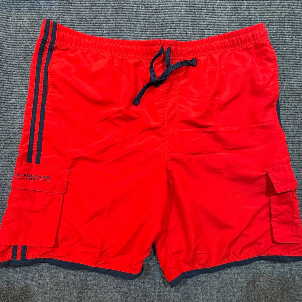 U.S. Polo Assn. NWOT Swim Trunks Men's 4X Red Cargo Side Stripe Summer July 4th